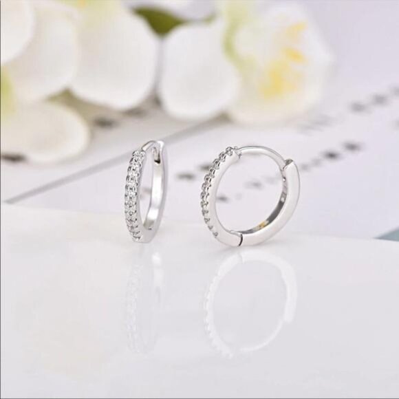 NEW 925 STERLING SILVER DIAMOND HOOP EARRINGS, WONDERFUL EARRINGS, WOW EARRINGS - Picture 4 of 6